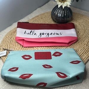 Clinique x Kate Spade Pink & Teal Cosmetic Pouch Duo Set Bundle